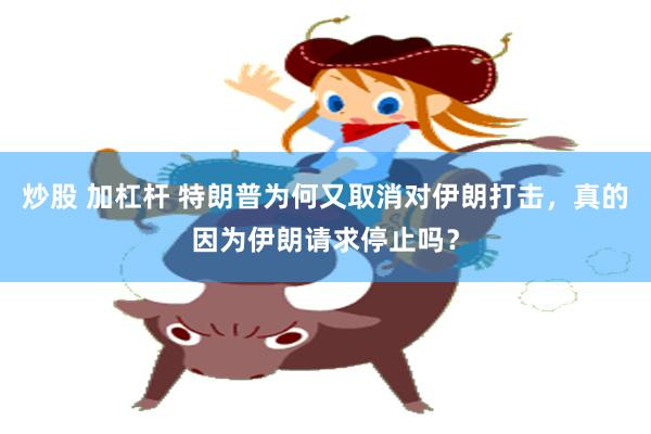 炒股 加杠杆 特朗普为何又取消对伊朗打击，真的因为伊朗请求停止吗？