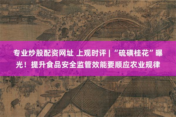 专业炒股配资网址 上观时评 | “硫磺桂花”曝光！提升食品安全监管效能要顺应农业规律